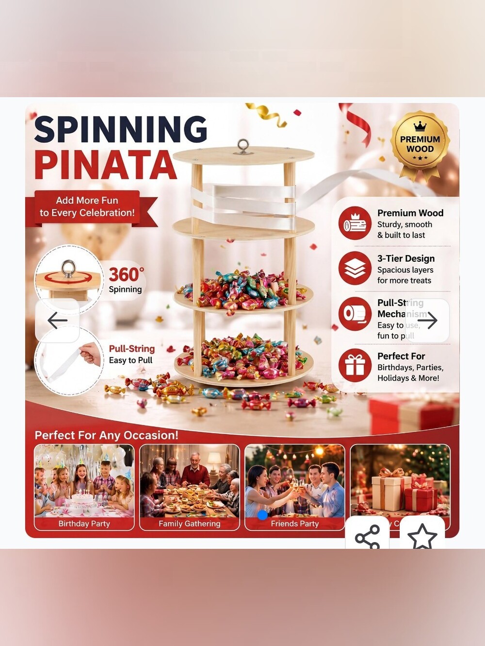 Spinning Pinata Party Stand -  Reusable Pinata For Gender Or Birthday Party
